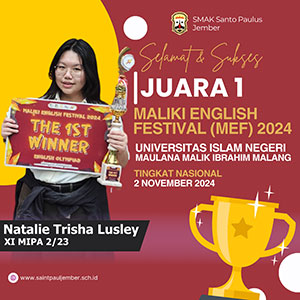 Juara 1 Nasional Maliki English Festival (MEF) 2024 - Universitas Islam Negeri Maulana Malik Ibrahim Malang