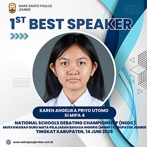 1st Best Speaker National Schools Debating Championship (NSDC)-Musyawarah Guru Mata Pelajaran Bahasa Inggris (MGMP) Kabupaten Jember
