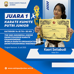 Juara 1 Lomba Karate Kumite Putri Junior Kategori 14-15 th + 50 kg "The 2nd Indonesia Junior Shinkyokushin Karate Championship" - World Karate Organization (WKO) Shinkyokushinkai Indonesia