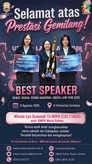Best Speaker Debat Sosial Siswa Nasional Ubaya Law Fair 2026-Universitas Surabya