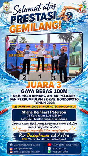 Juara 3 Gaya Bebas 100 M KEJURKAB Renang Antar Pelajar dan Perkumpulan SE-KAB Bondowoso