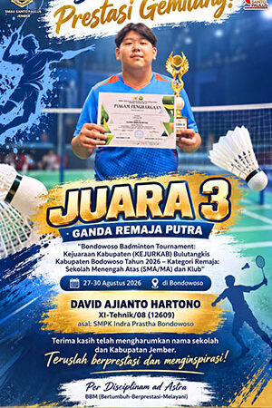 Juara 3 Ganda Remaja Putra Bondowoso Badminton Turnament:KEJURKAB Bulutangkis Bondowoso-Kategori Remaja