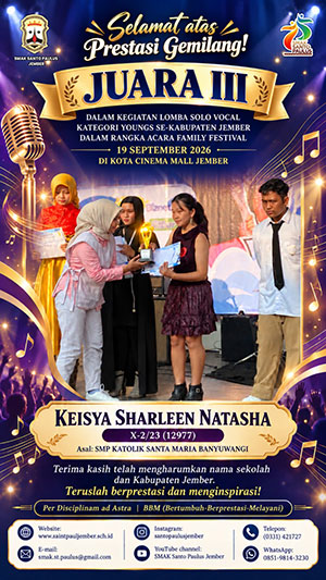 Juara 3 Lomba Solo Vocal Kategori Young Se-Kabupaten Jember